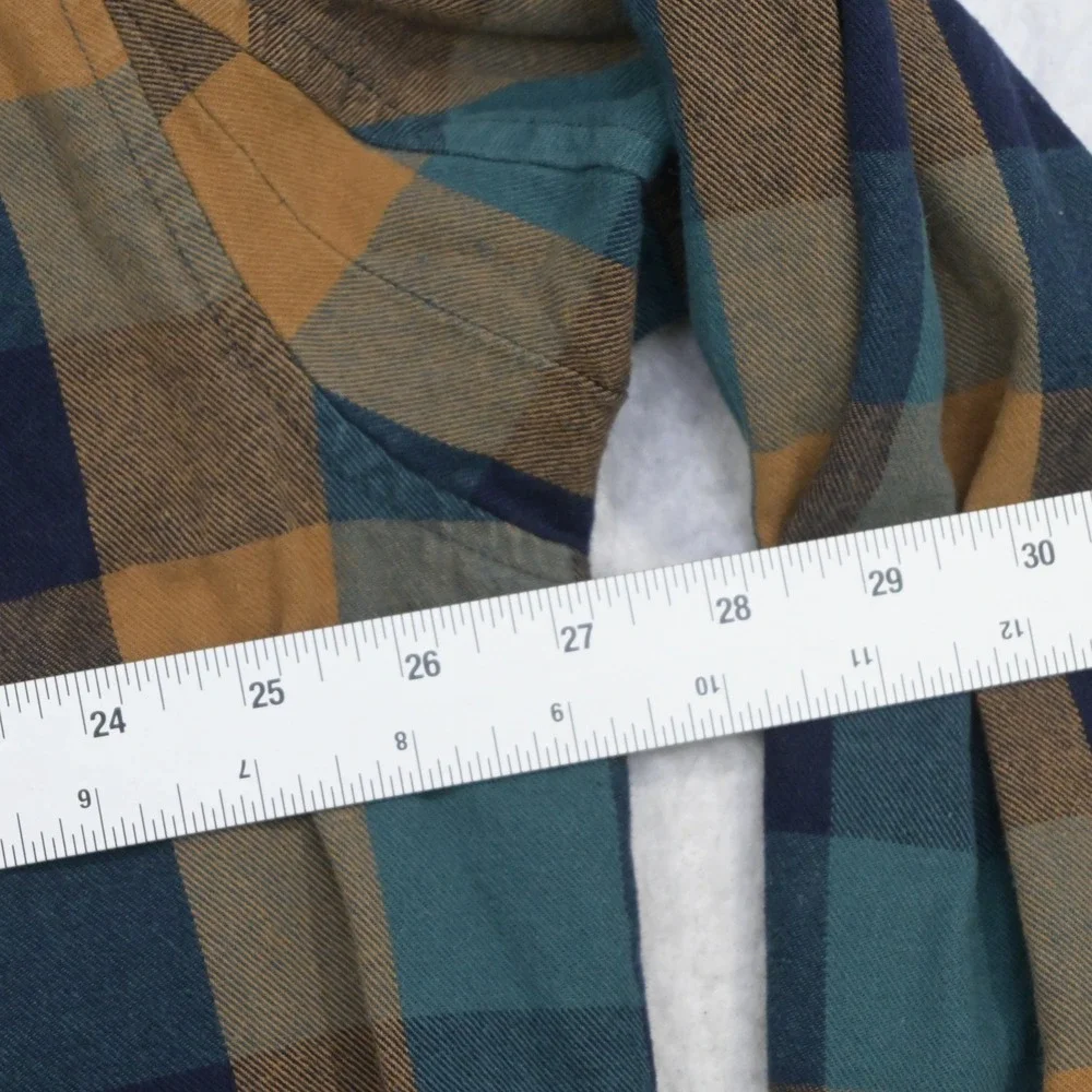 Duluth Trading Co Flannel Button Up Mens XL Tall Relaxed Fit Blue Gold Plaid